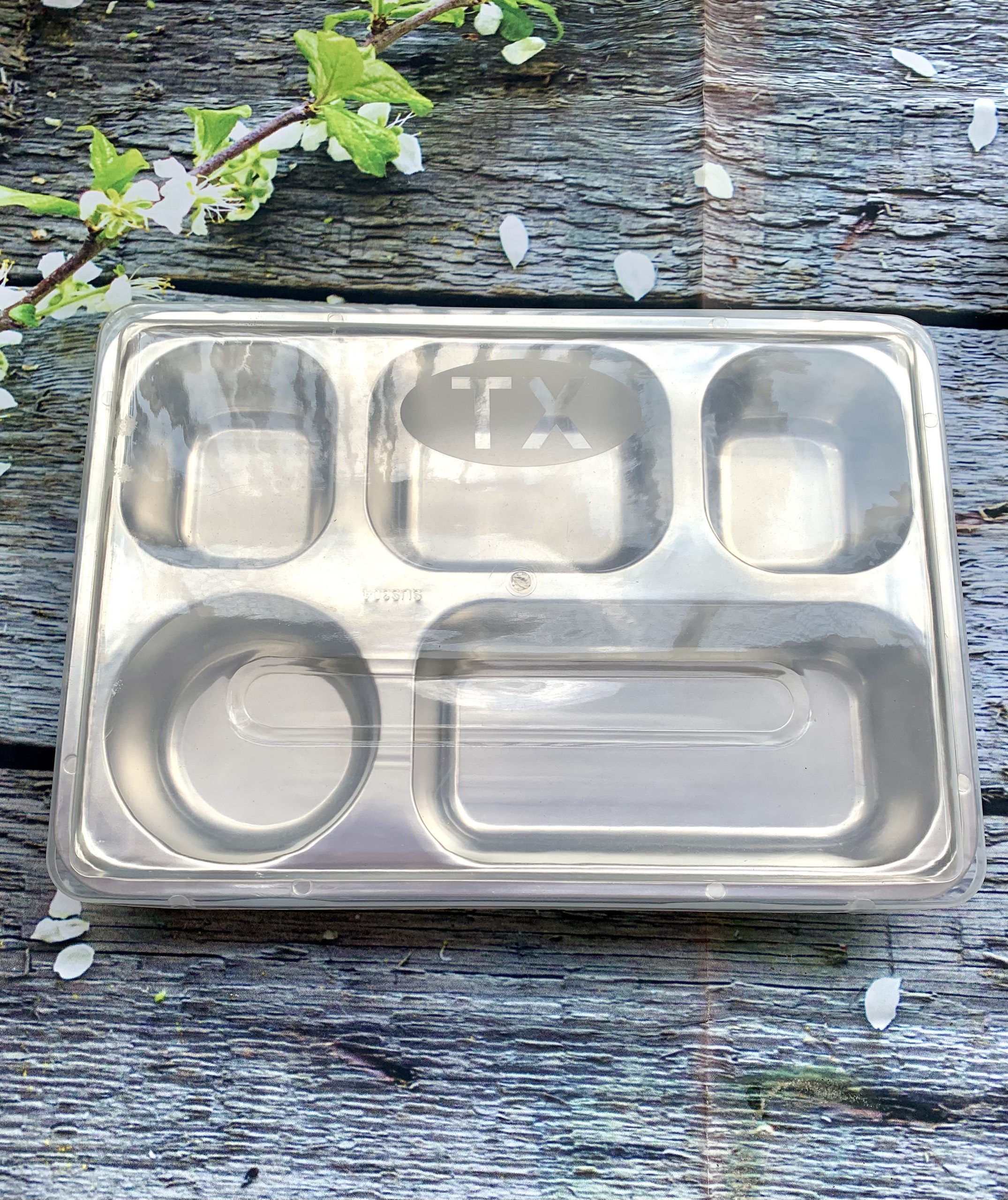 Khay cơm inox 5 ngăn sâu lớn SUS304 (33,5 x 23 x 4,3cm)
