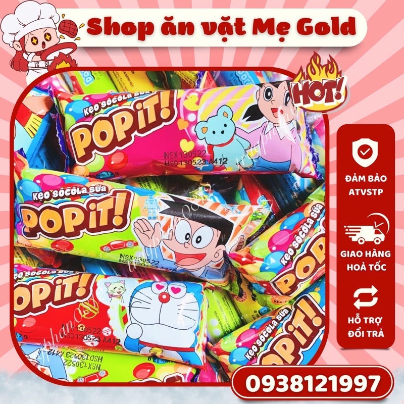 Kẹo socola sữa viên sắc màu Pop it Doraemon (gói 12g)