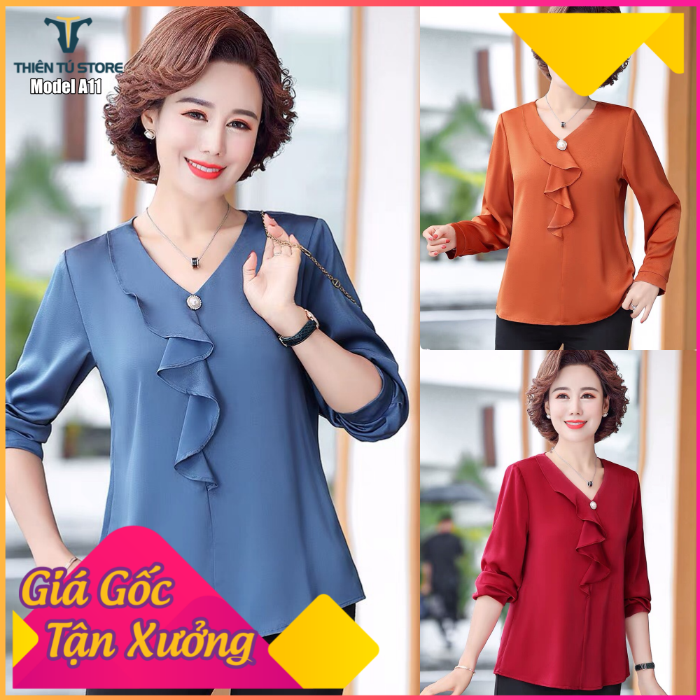 Áo sơ mi trung niên nữ u40 fom rộng , áo suông ,áo trung niên , chất satin lụa mềm mại , mịn màng , dáng sang trọng thời trang ,Thiết kế tinh tế đến từng đường may, chất liệu mềm mại Thiên Tú Store A11A011