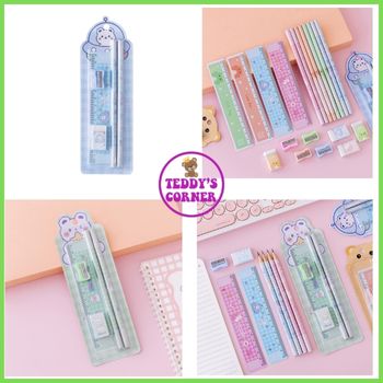 [ Sale Lớn] Bộ Combo Học Tập Xinh Xắn ( 2 bút chì, 1 cục gôm, 1 thước, 1 đồ chuốt)