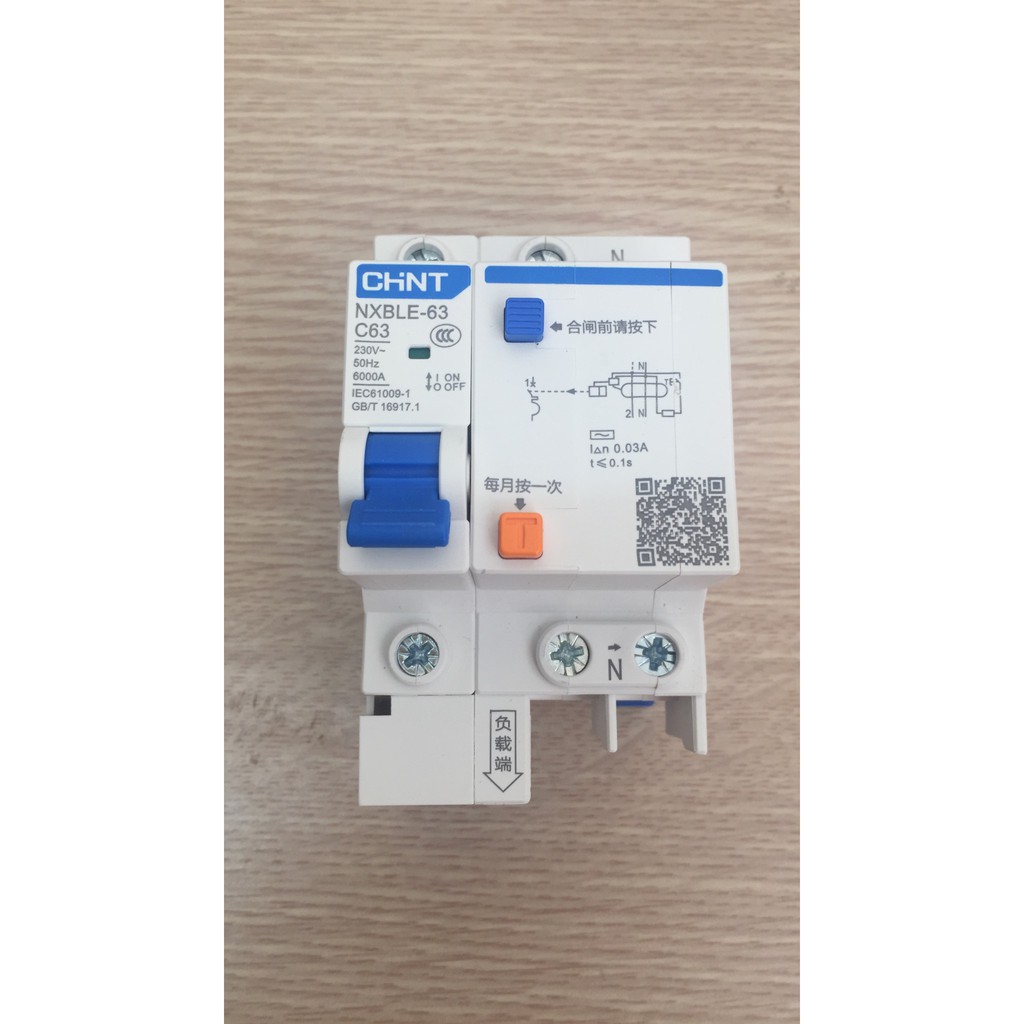 Attomat chống dòng dò Chint NXBLE-63 1P+N 63A
