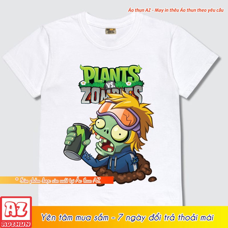 Áo thun plant vs zombie trẻ em - 3 màu trắng vàng xanh biển m2715