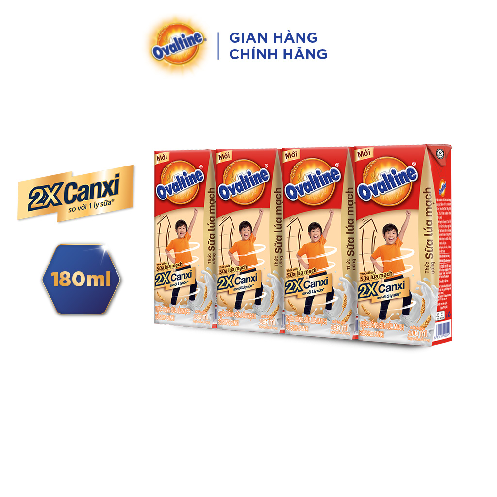 Thức uống lúa mạch gấp đôi Canxi Ovaltine (180ml x 4)