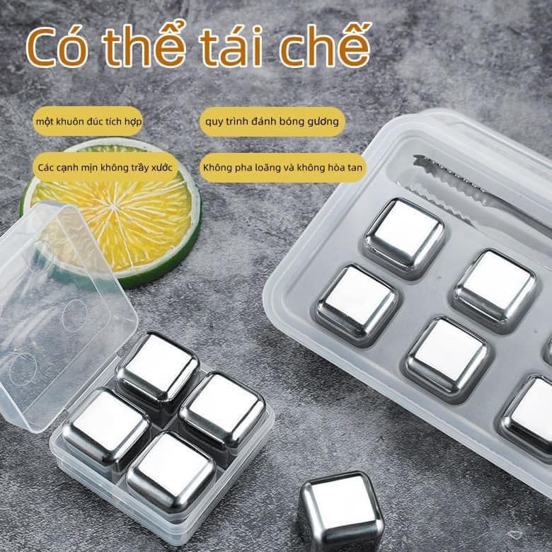 Đá vĩnh cửu khay 8 viên TẶNG kèm kẹp gắp đá - Đá Vĩnh Cửu Inox 304 Làm Lạnh Lâu, An Toàn Tuyệt Đối - Đá lạnh tự nhiên không tan , giữ trọn hương vị cho đồ uống
