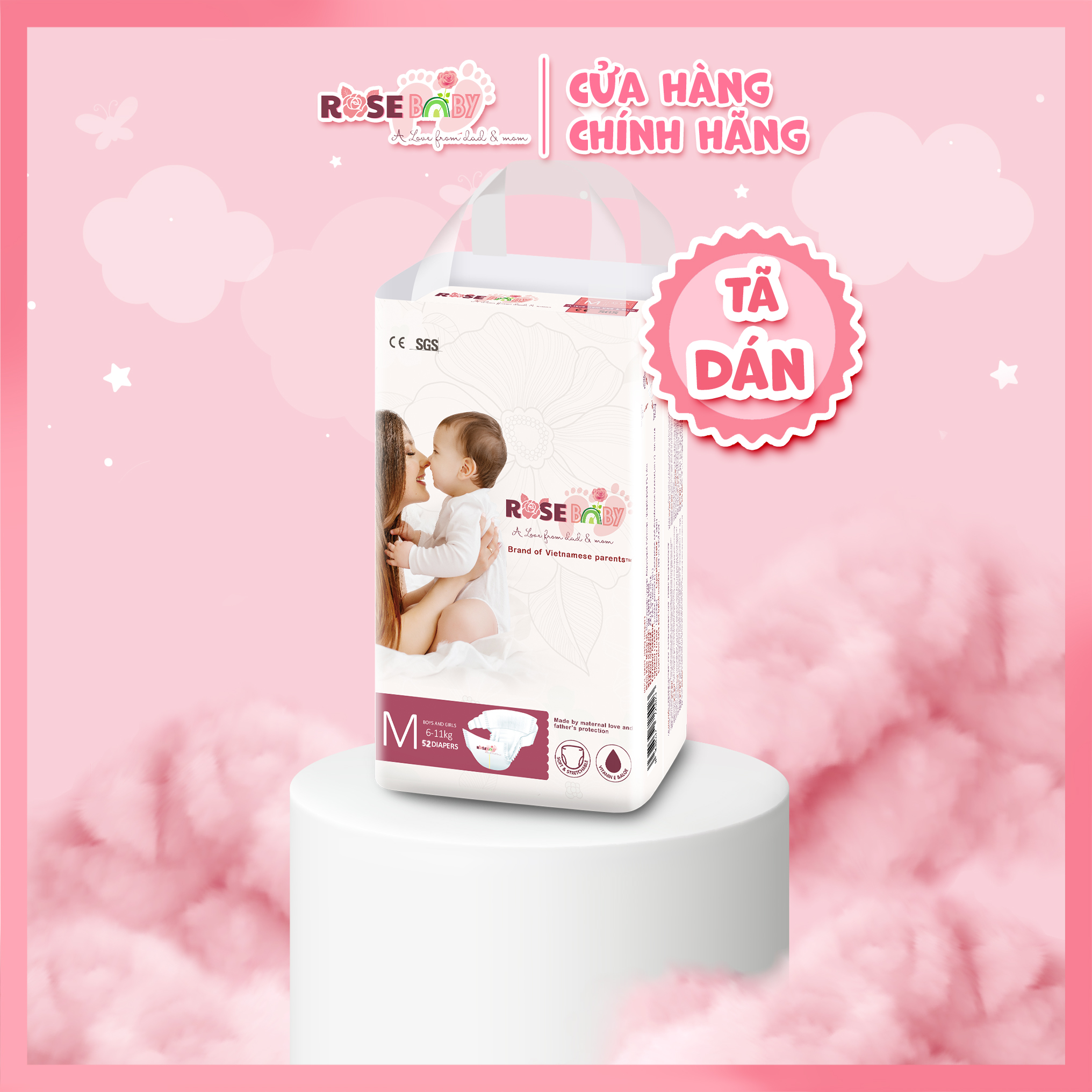 Bịch Tã Dán ROSE BABY size M (52 miếng)