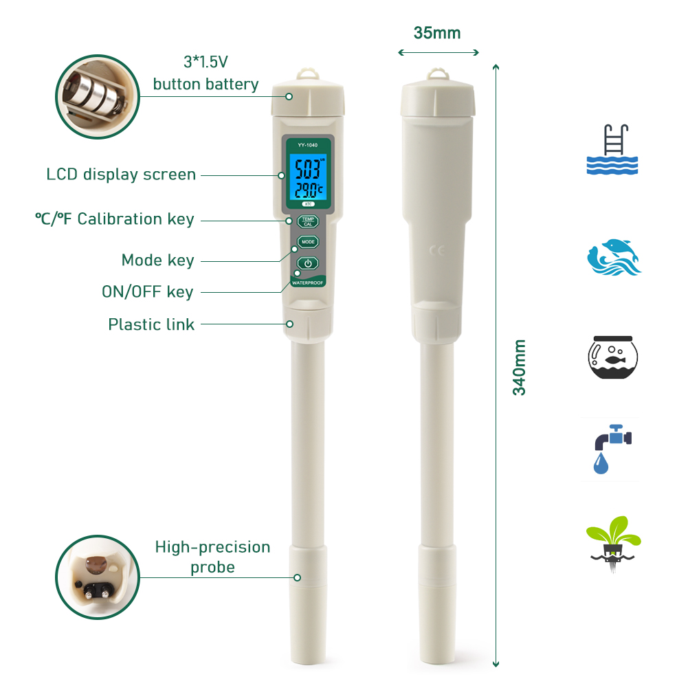 yieryi ph Meter Hydroponic Tester 4 in 1 PH/TDS/EC/Temperature Meter Water Quality Teste Waterproof EC TDS Meter for Vegetable Farming,Drinking Water