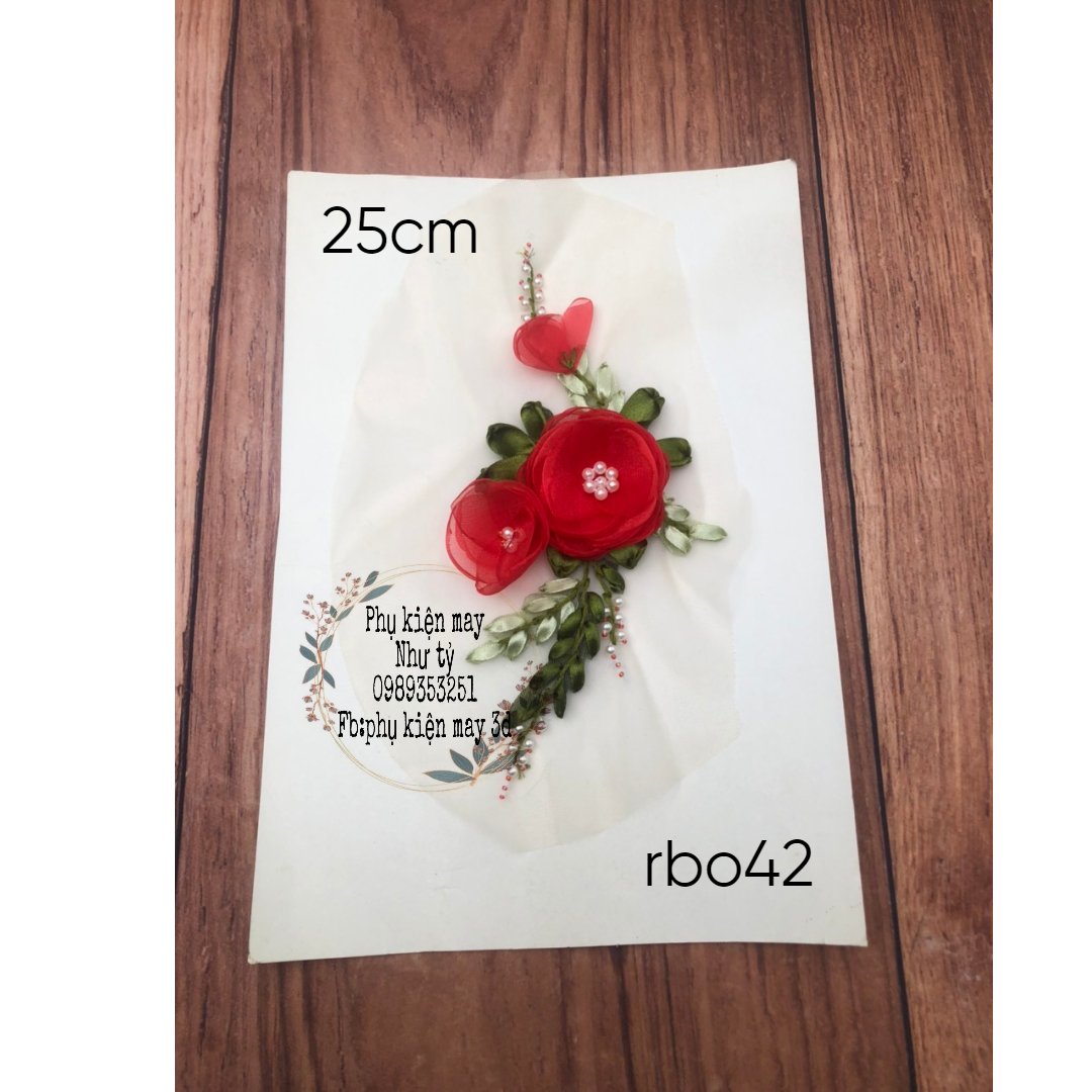 nhánh hoa thêu ruy băng 25cm