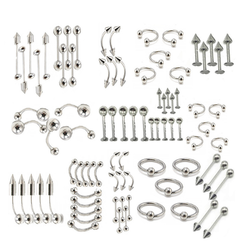 Set 85 ear rings, lips, nose, navel 316L titanium steel stainless