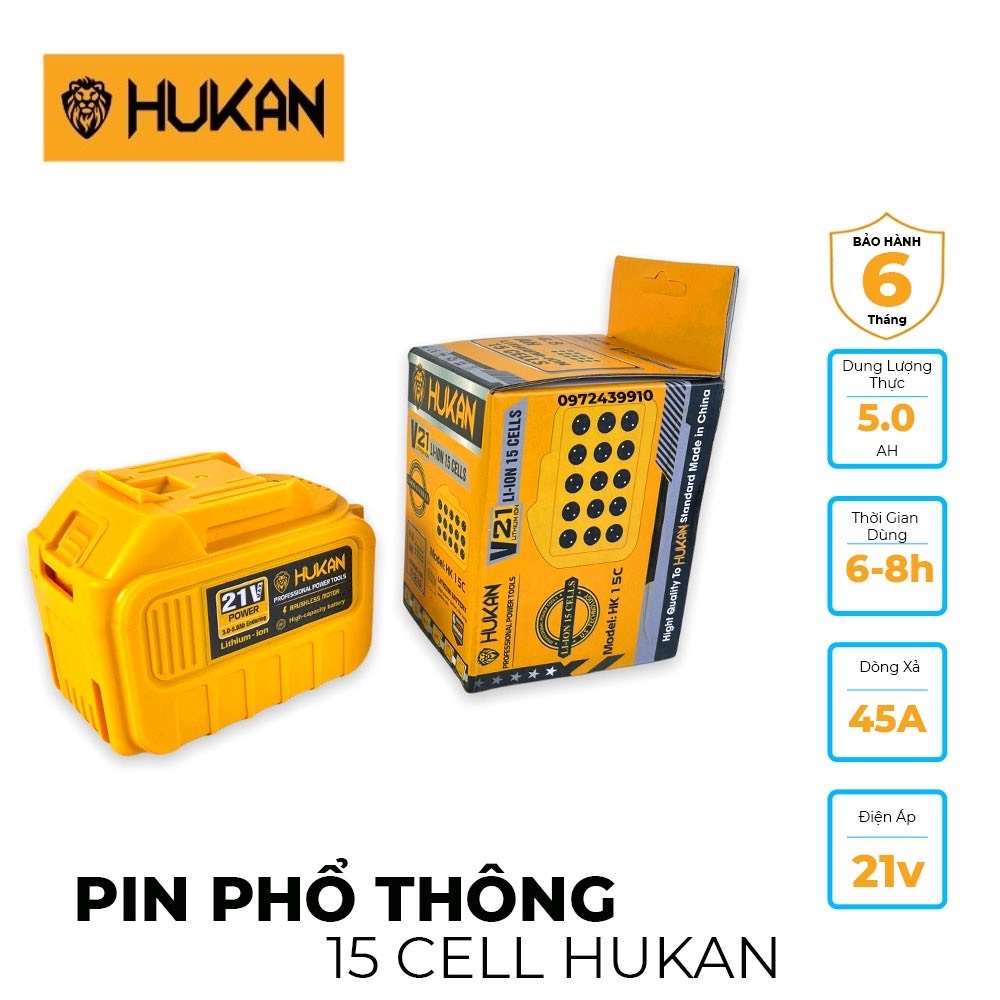 Pin Máy Khoan Máy Siết Bulong Hukan 15cell, 10cell