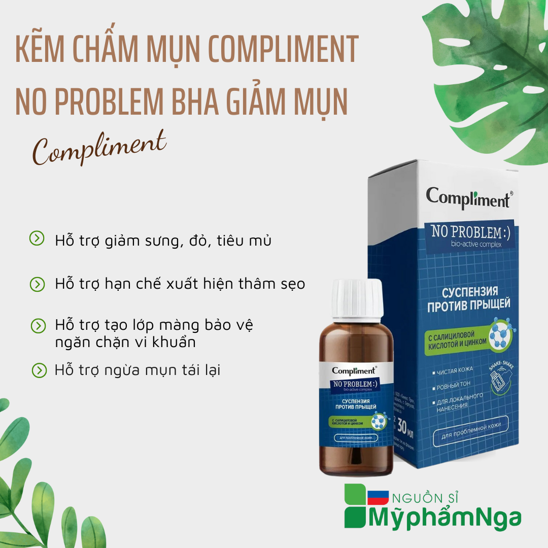 Kẽm chấm mụn Compliment No Problem BHA giảm sưng, gom khô cồi mụn 30ml
