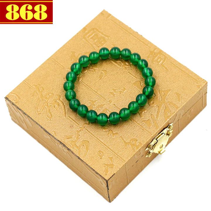 Vòng đeo tay đá thạch anh xanh lá 8 ly 22 hạt kèm hộp gỗ - Chuỗi đeo tay đá phong thủy