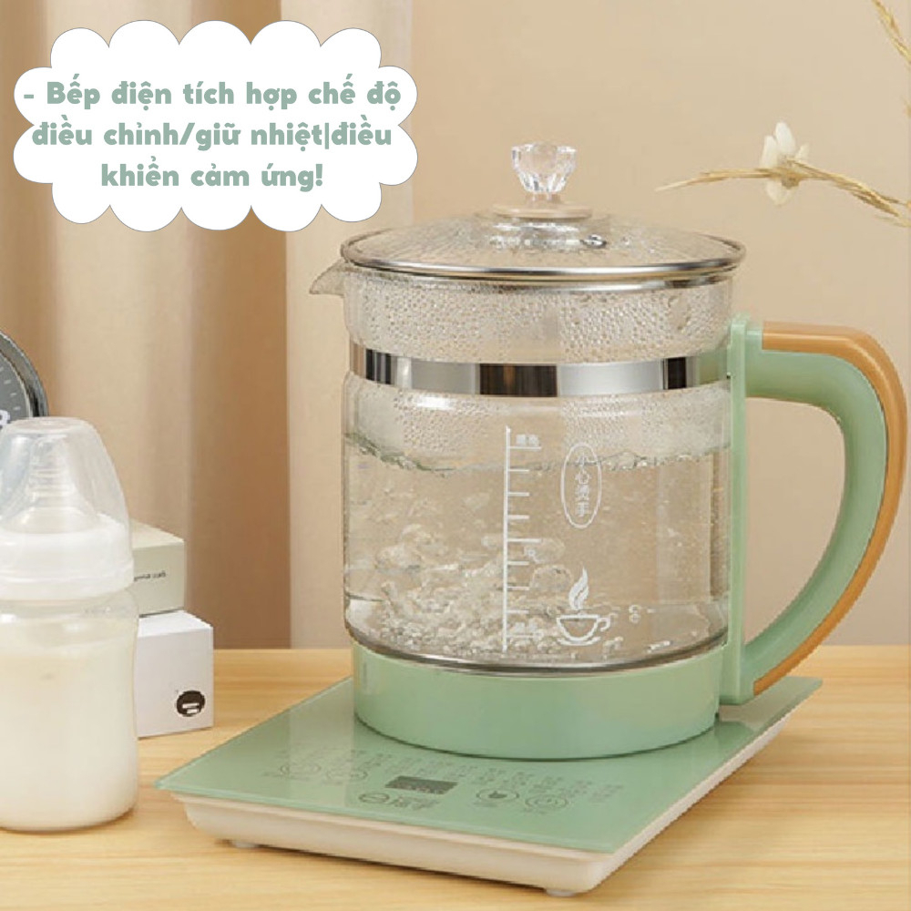 Bộ ấm điện siêu tốc đa năng 1.8L bình siêu tốc thuỷ tinh chịu nhiệt cao, 28 chức năng nấu, chế độ hẹn giờ, thủy tinh chống sốc nhiệt cao cấp