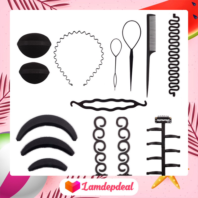 ♥ Lamdepdeal - Combo 9 dụng cụ tạo kiểu tóc đa năng - Dụng cụ làm tóc, tết tóc, thắt bím tóc, bộ phụ kiện đầy đủ nhất, có video hướng dẫn - Dụng cụ làm tóc cao cấp