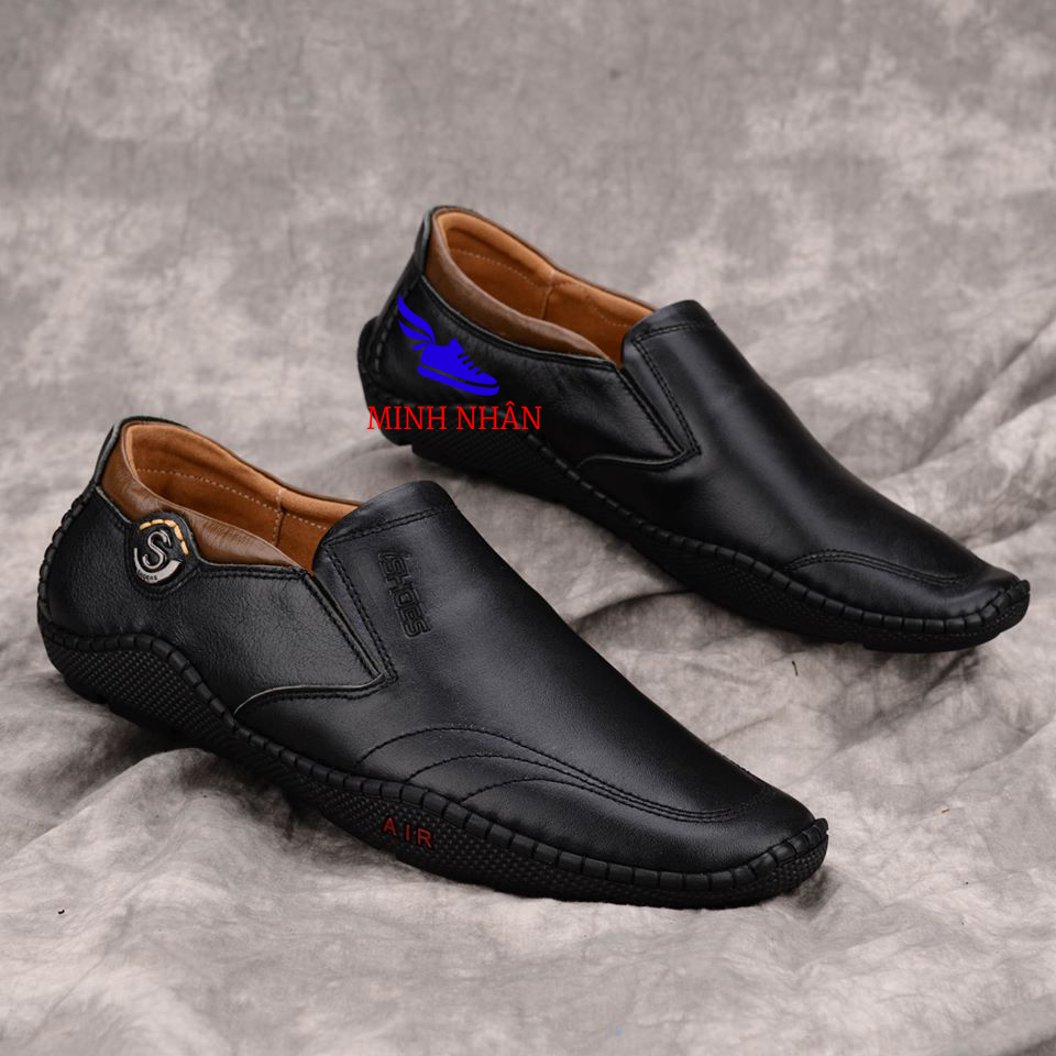 Giày lười nam da bò Giày công sở nam Giày nam cho lái xe ô tô Giày slip on nam da bò in vân cá sấu giày đế bệt đẹp độc đáo hàng hiệu thời trang giá rẻ S-2 màu đen