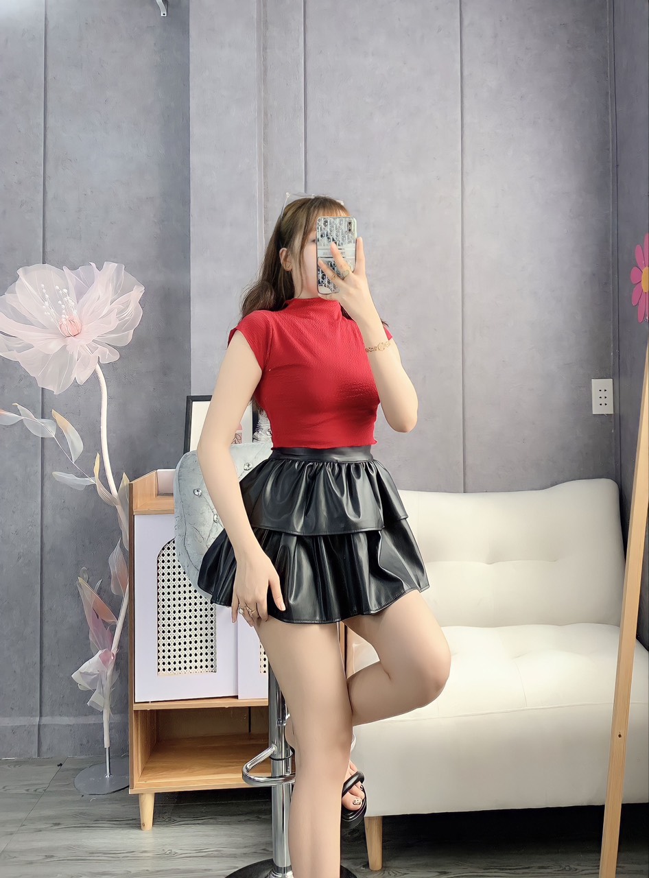 Áo xốp sát nách cổ tròn cao kiểu dáng croptop cực xinh , chất thun xốp mềm mịn