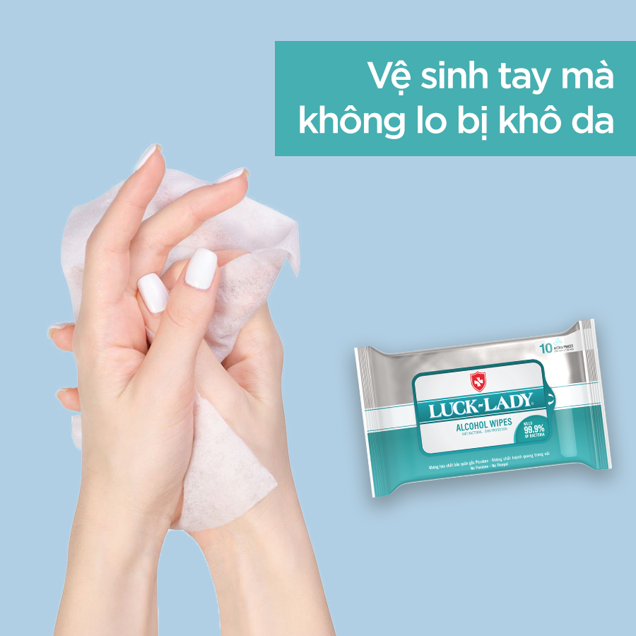 Khăn ướt cồn luck lady 10 tờ/gói