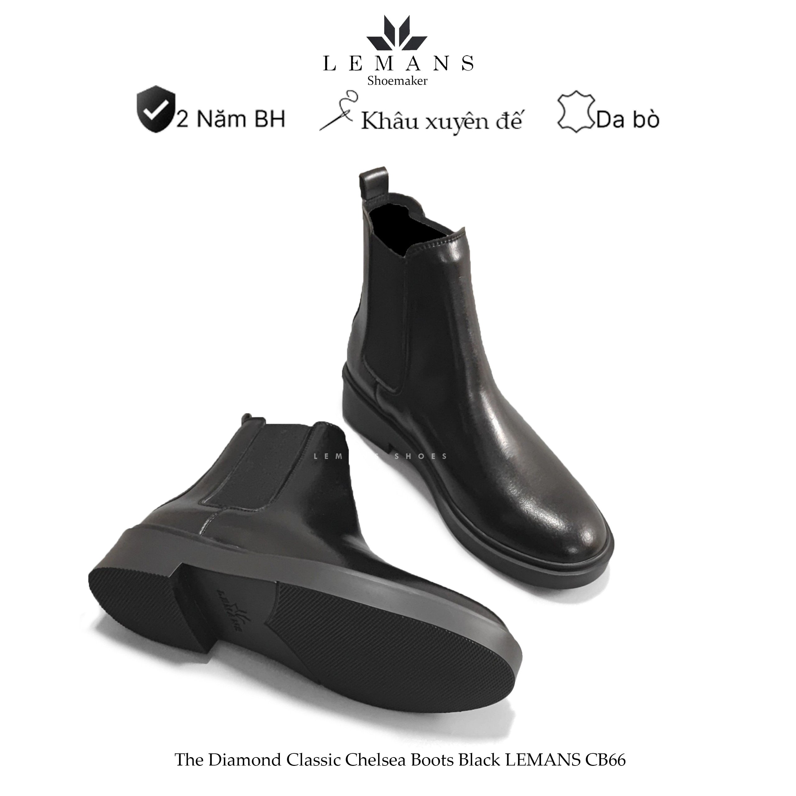 Giày da Chelsea Boots Black LeMans CB66
