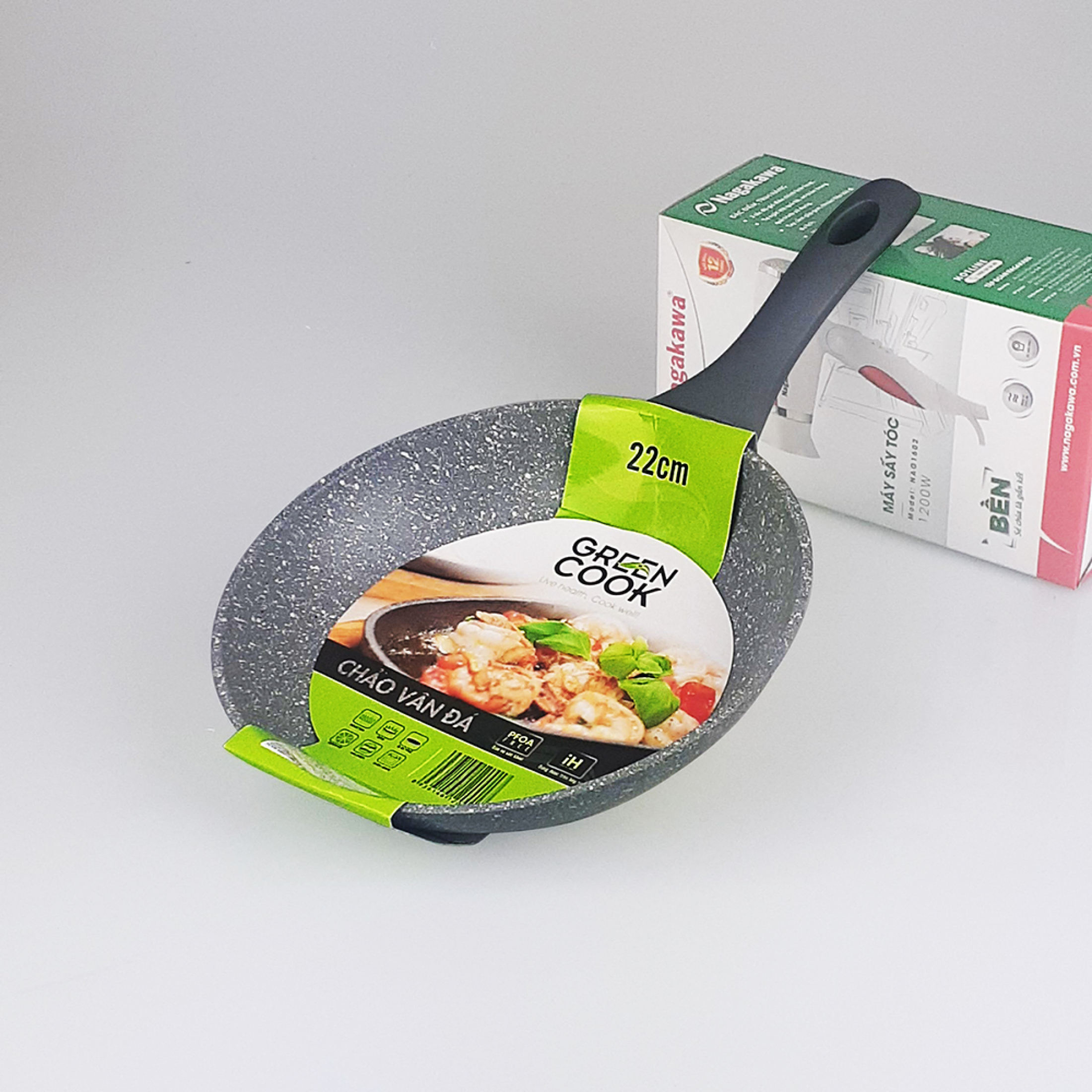 Chảo từ chống dính Green Cook dạng vân đá sâu lòng GCP02-22/24/26/28cm(size 22 cạn size 24-28cm sâu) dùng cho mọi loại bếp