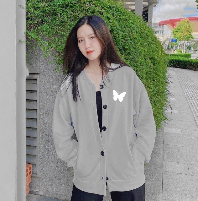 Áo khoác bomber nữ in Bướm phản quang
