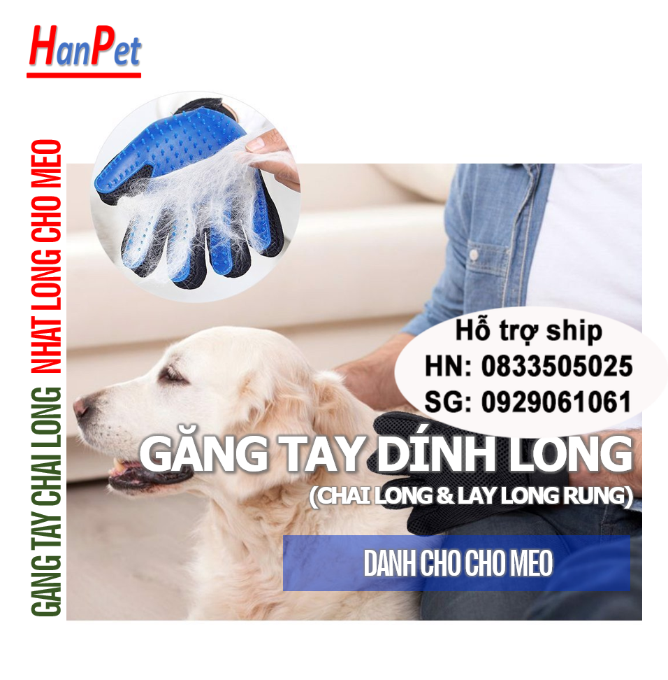 Hanpet - (1 chiếc) GĂNG TAY CHẢI LÔNG THÚ CƯNG (có thể bám dính lông chó mèo) chải lông và nhặt lông chó mèo
