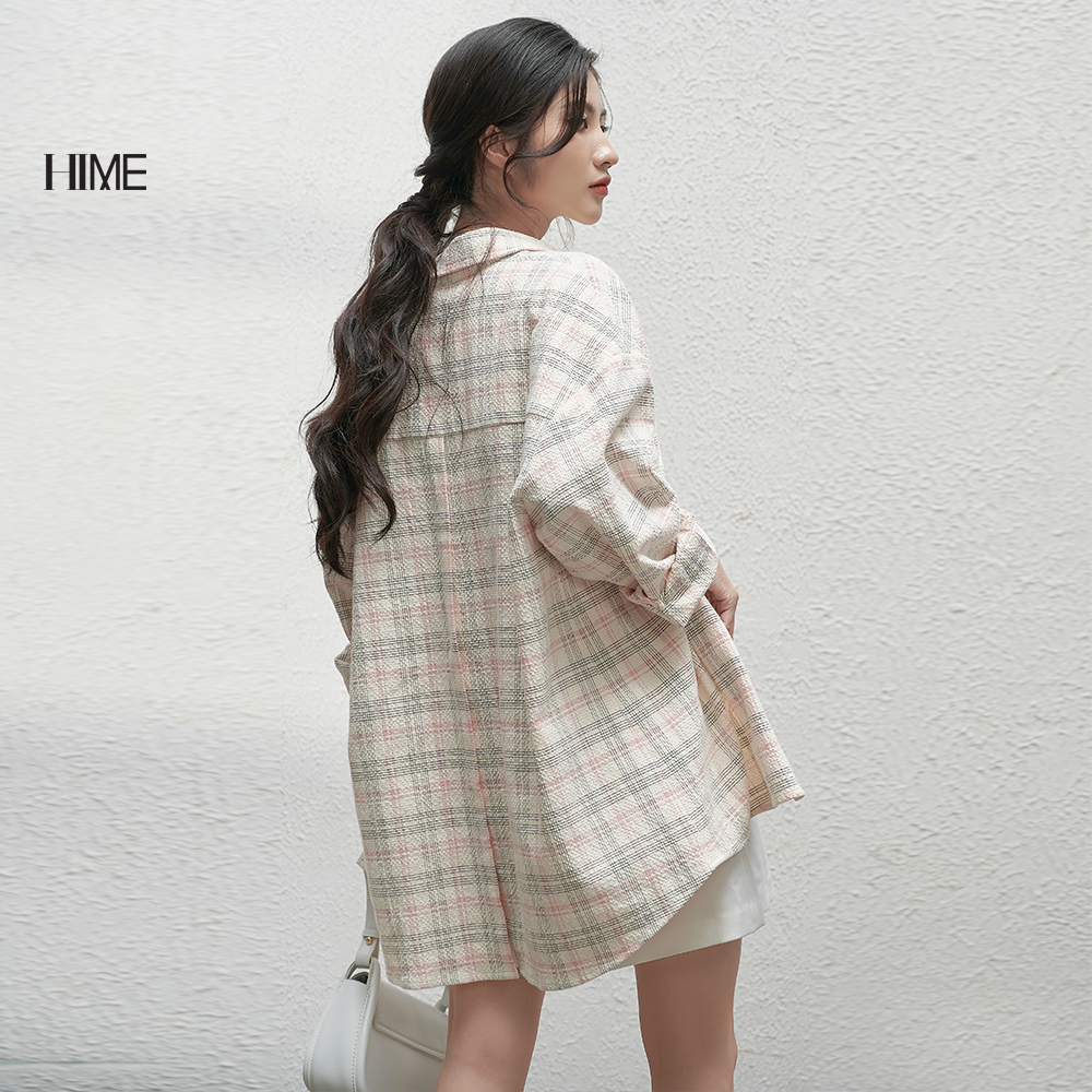Áo sơ mi oversize họa tiết kẻ HIME H177