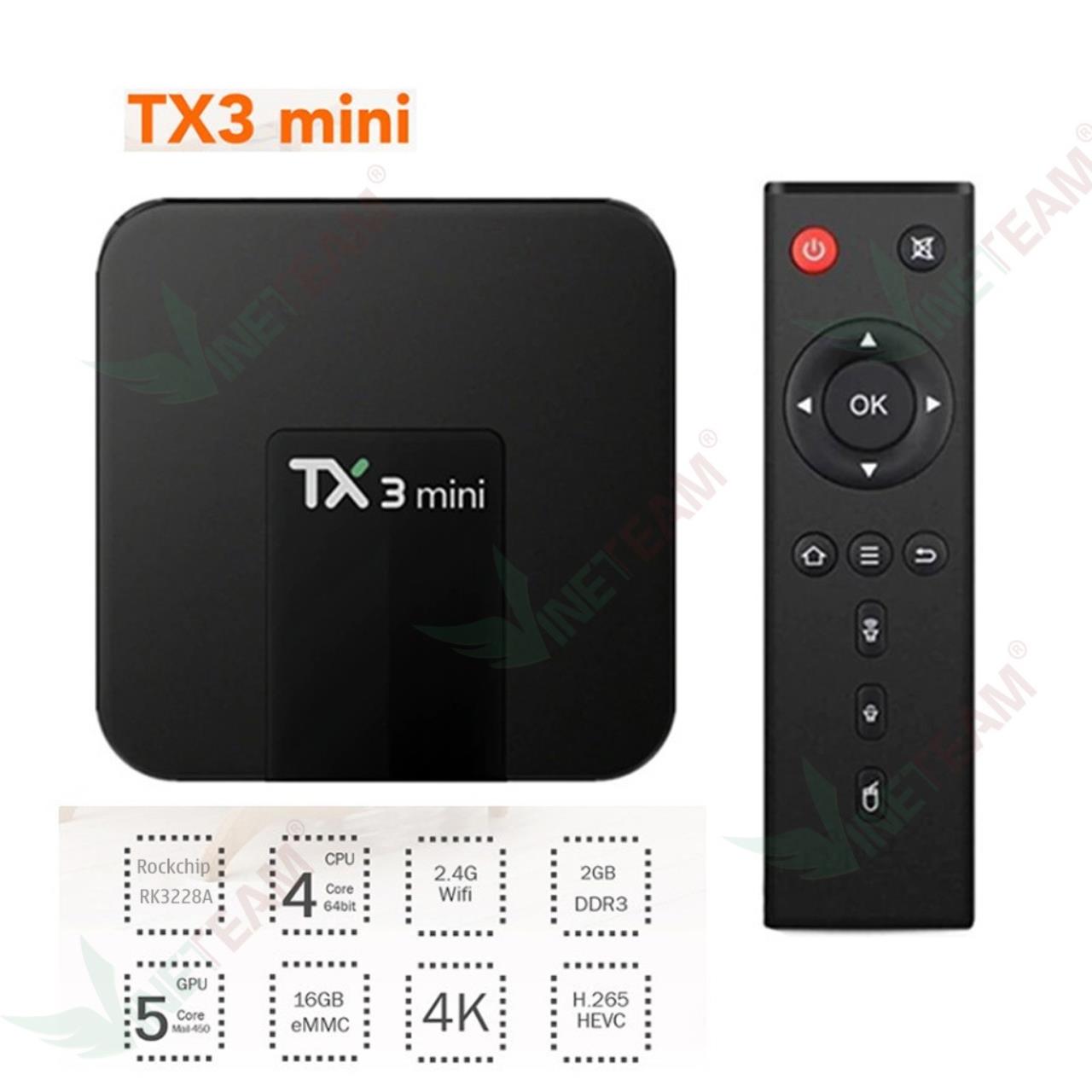 Android Tivibox TX3 Mini RAM 2GB, ROM 16GB, Android 8.0,Chipset S905W - Bảo Hành 1 Năm ( dành cho tivi samsung và một số dòng tivi khác )