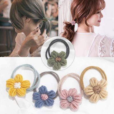 Dây Cột Tóc Đính Hoa Bằng Len Phong Cách Hàn Quốc