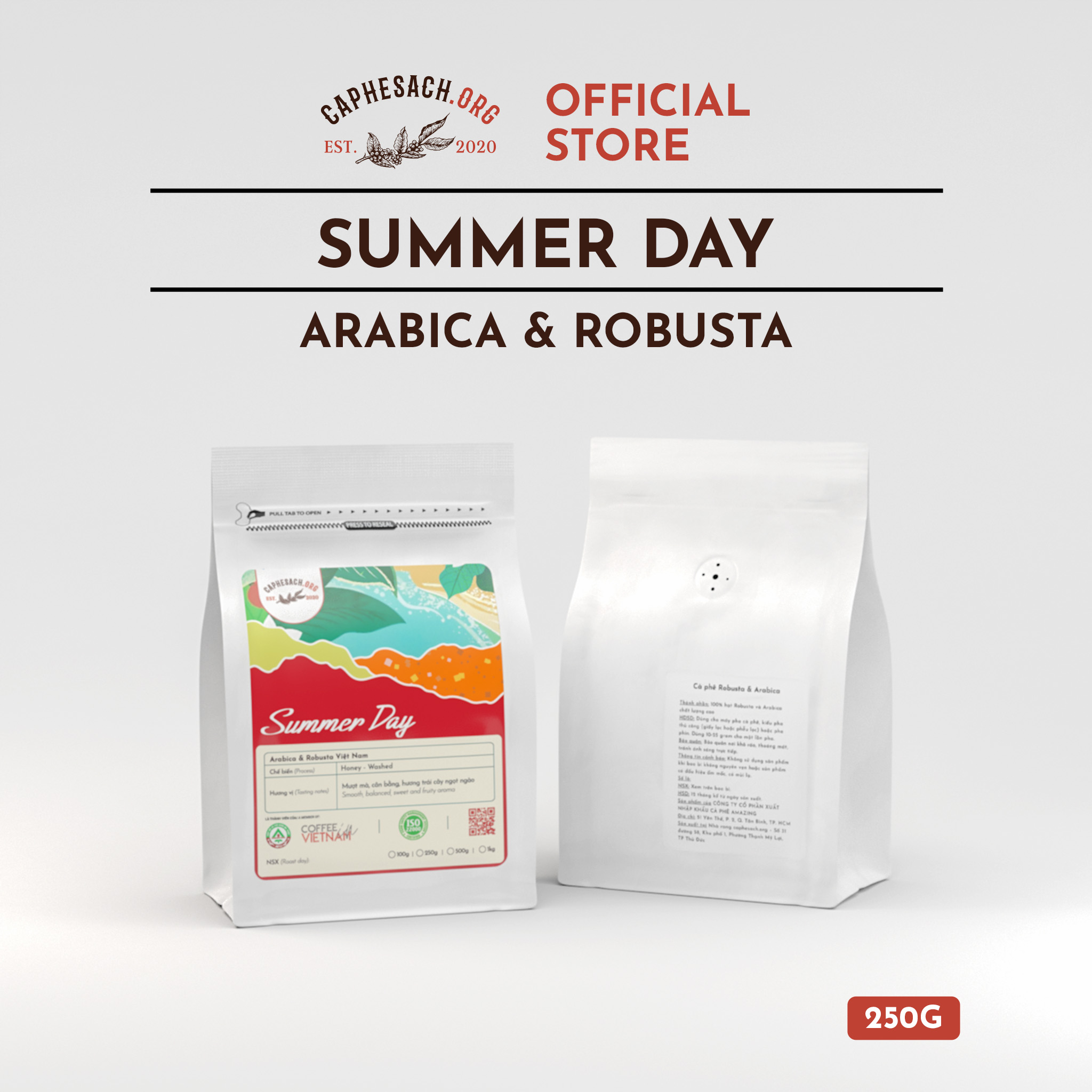 Cà Phê Blend 80 Arabica & 20 Robusta Premium 250gr - Summer Day | Mượt mà, hương trái cây | Pha Espresso