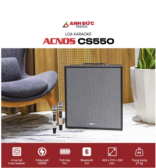 Loa Karaoke Acnos CS550 Công Suất Lớn Kèm 2 Micro Không Dây