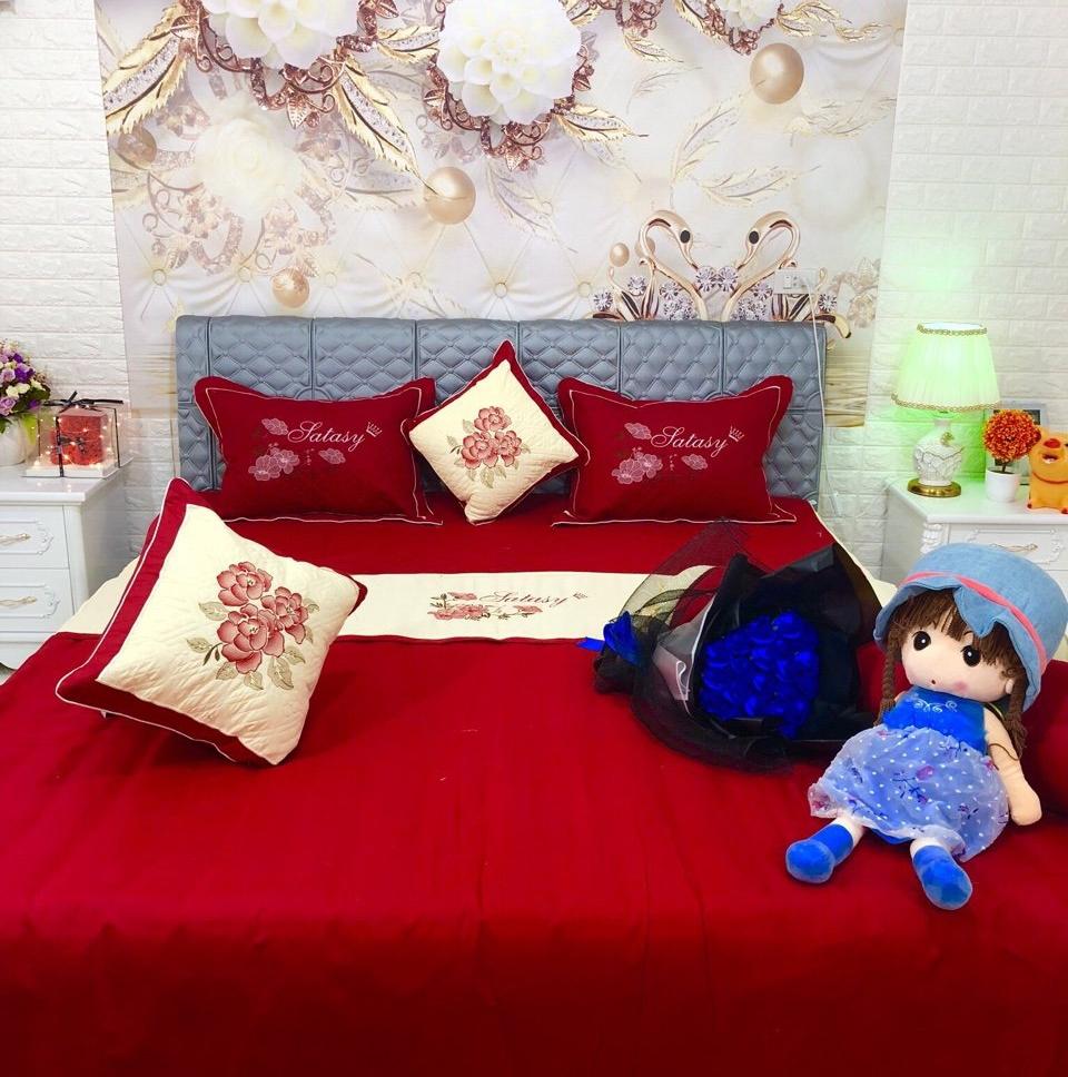 Bộ chăn ga gối satin 7 món