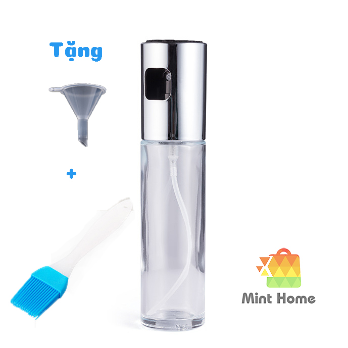 [Tặng Phễu & Chổi] Bình xịt dầu ăn thủy tinh phụ kiện cho nồi chiên không dầu, chai xịt dầu ăn nồi chiên ko dầu 100ml