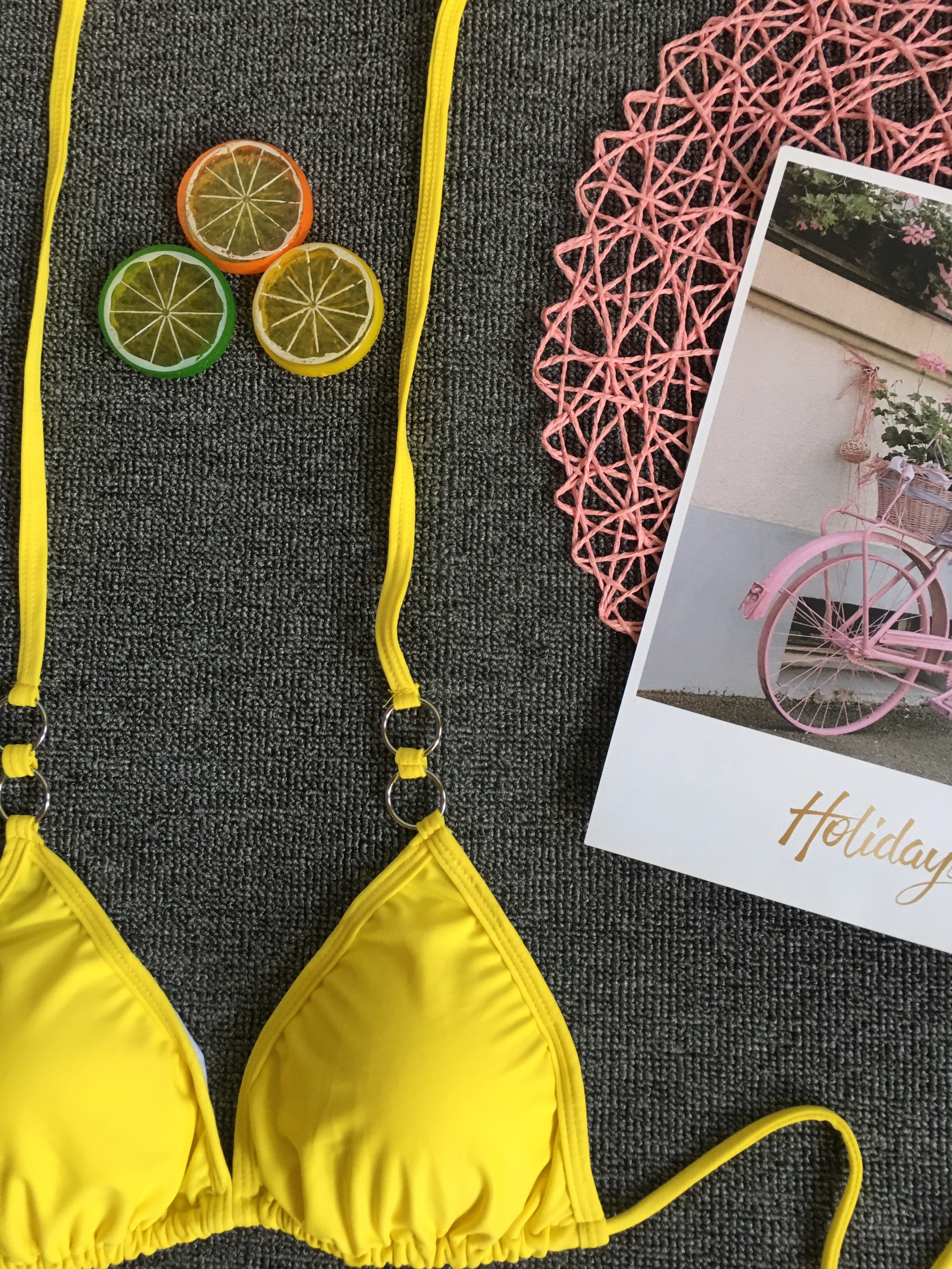 Bikini tam giác basic phối khoen cách tân (6 màu)
