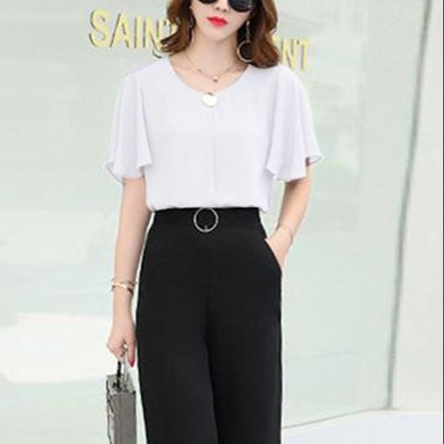 [HCM] shoppro-quality cheap-shirt office blouses office shirts V neck shirt lacing bow shirt attached shirt accessories wings fairy shirt business shirts base shirt type delivery button shirt concealed button shirt sleeve fairy wings 3116