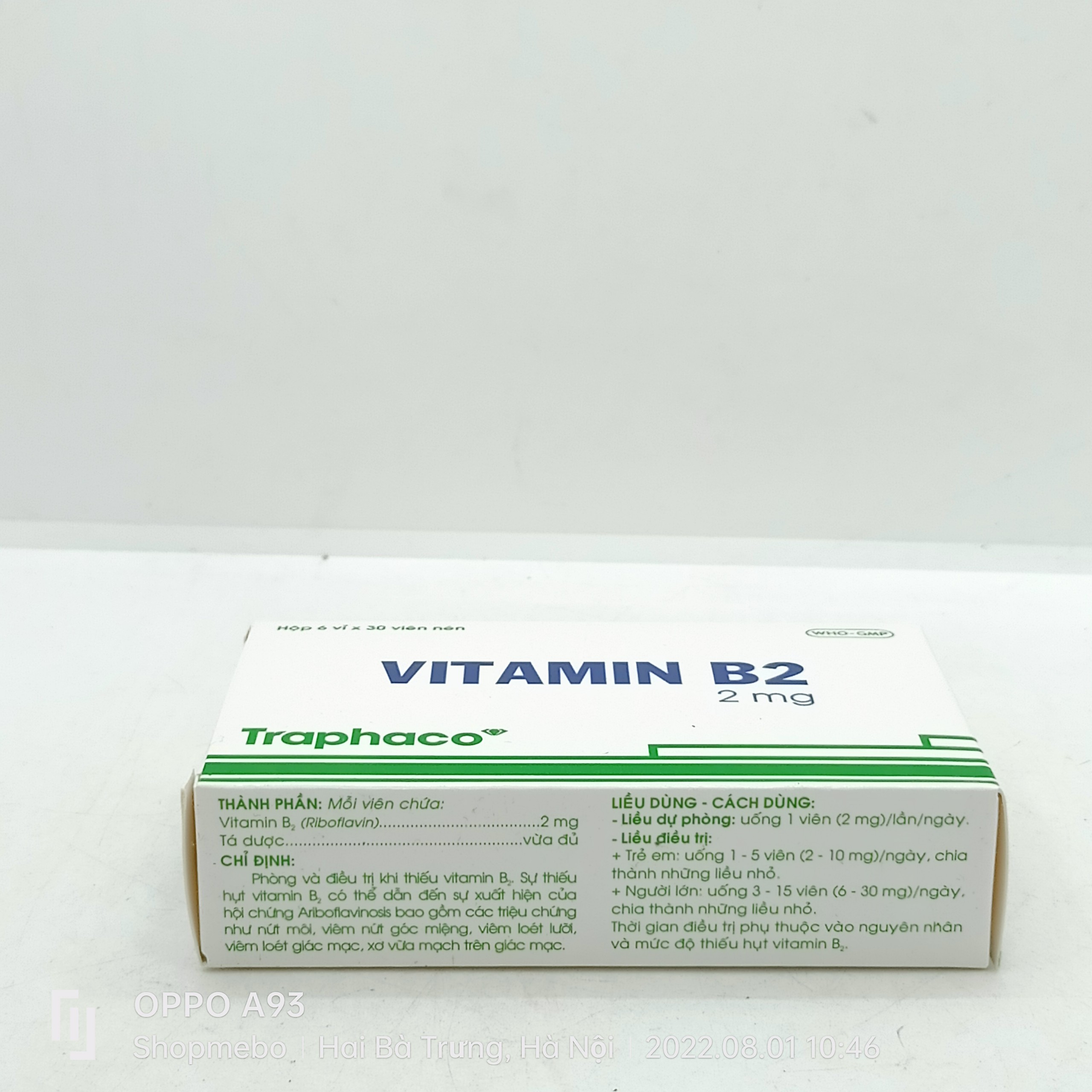 VITAMIN B2 TRAPHACO HỘP 6 VỈ X 30 VIÊN