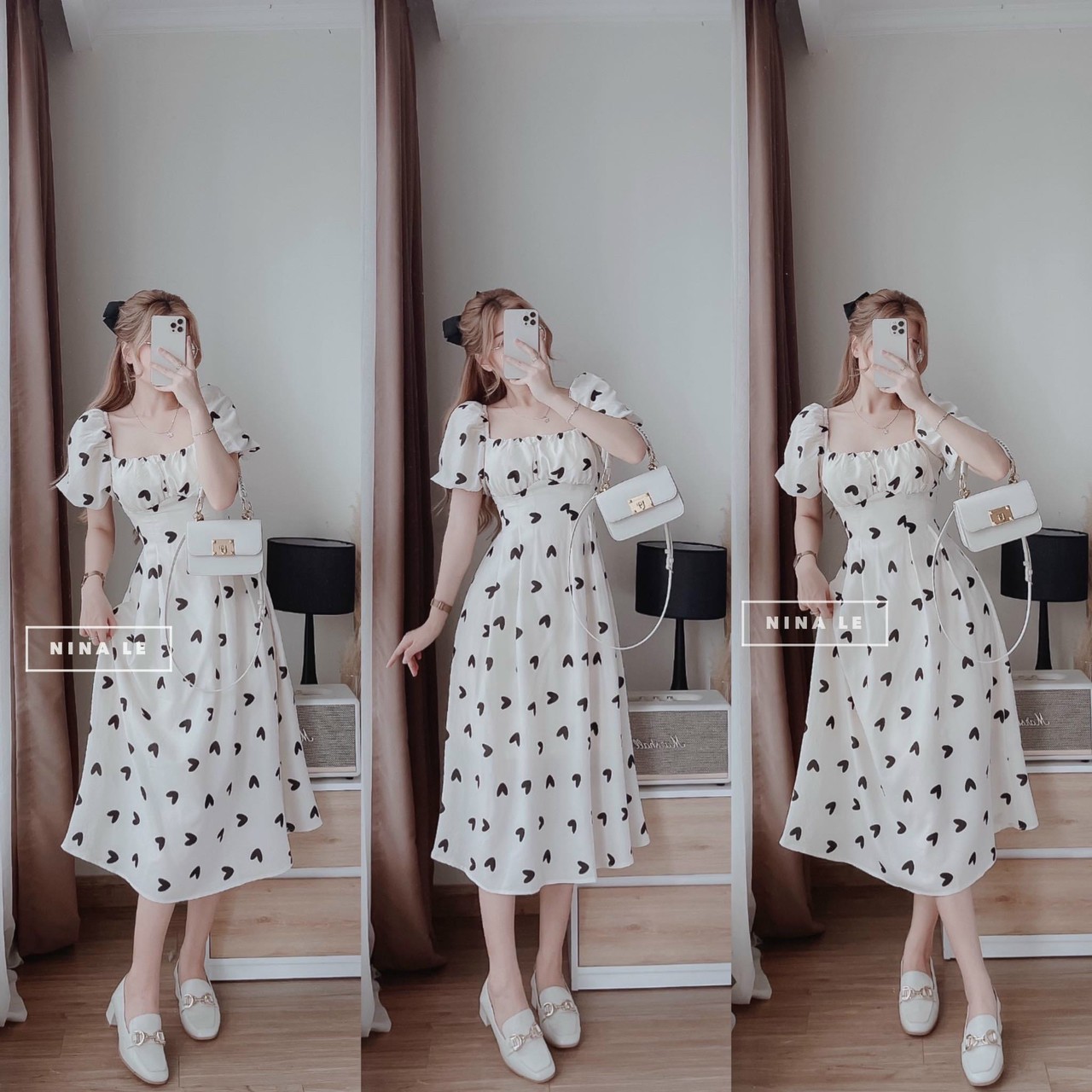Váy kiểu tiểu thư họa tiết trái tim xinh xắn hot