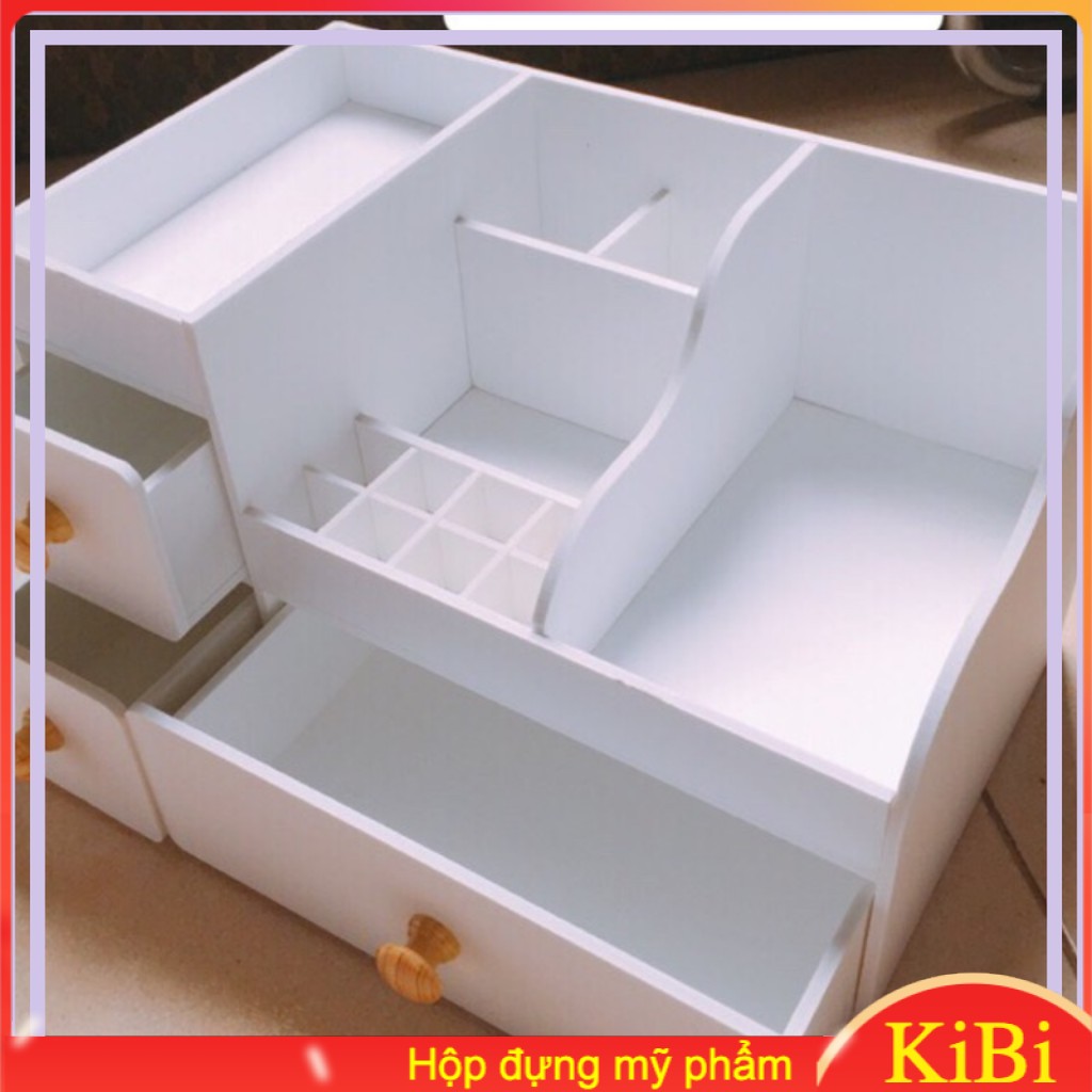 Kệ đựng mỹ phẩm size 35 trắng núm gỗ