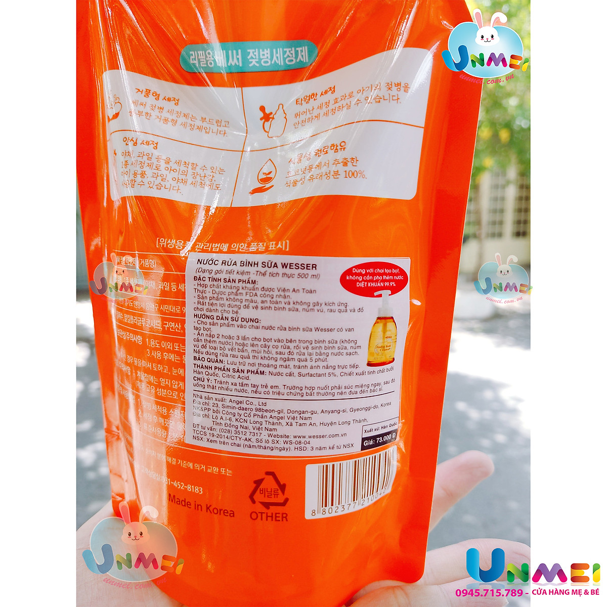 Bộ 3 Gói Nước Rửa Bình Sữa Wesser (500ml x 3)