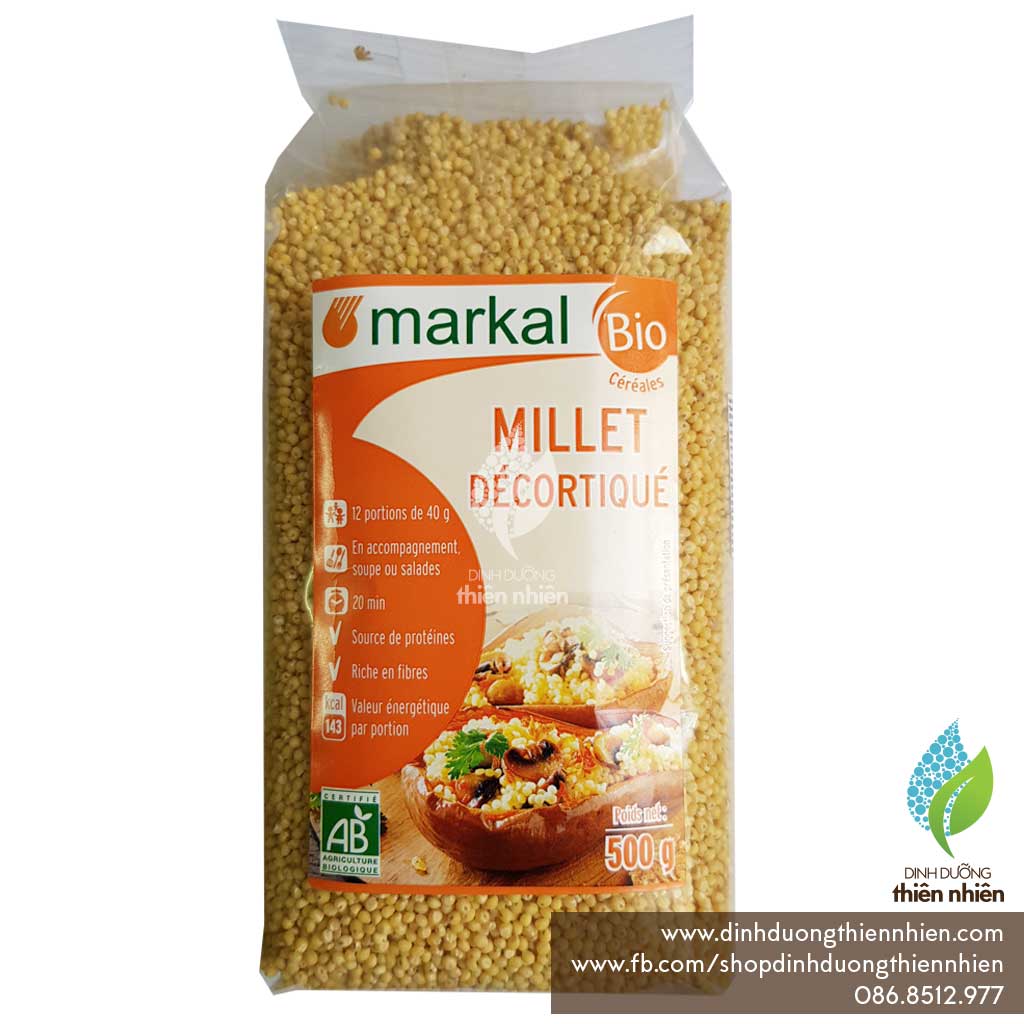 Hạt kê hữu cơ đã bóc vỏ markal organic millet, 500g