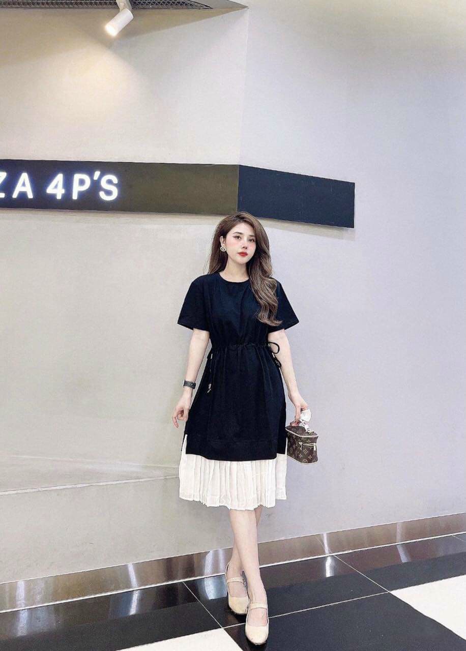 Đầm bầu đẹp- Váy bầu công sở cát hàn eo nơ trẻ trung thanh lịch