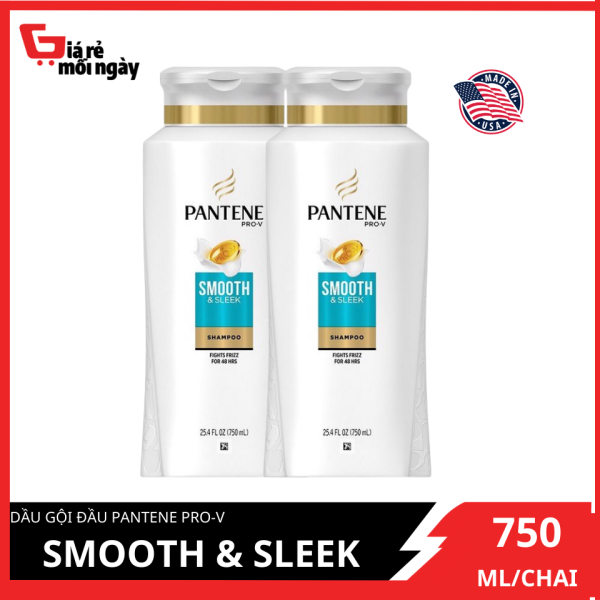 [Made In USA]Combo 2 Dầu gội Pantene Pro-V Smooth & Sleek Làm sạch da đầu và mềm mượt chai 750ml