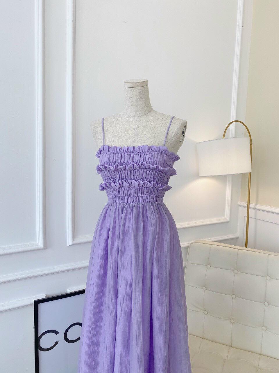 [Ảnh thật] Đầm maxi 2 dây nhún bèo nhiều màu hot