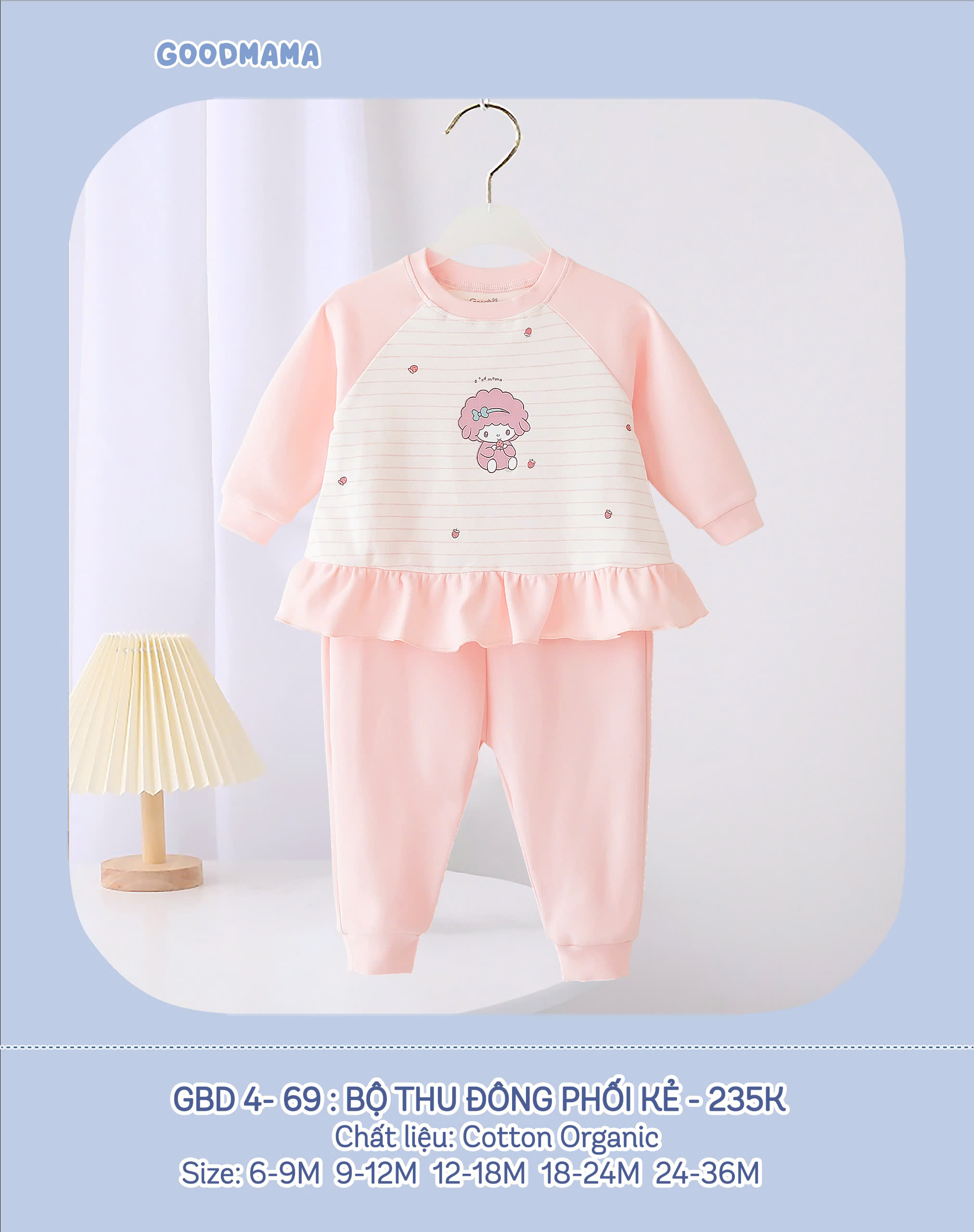 Bộ quần áo dài tay thu đông phối kẻ họa tiết trẻ em GBD 4-69 họa tiết trẻ em Good Mama