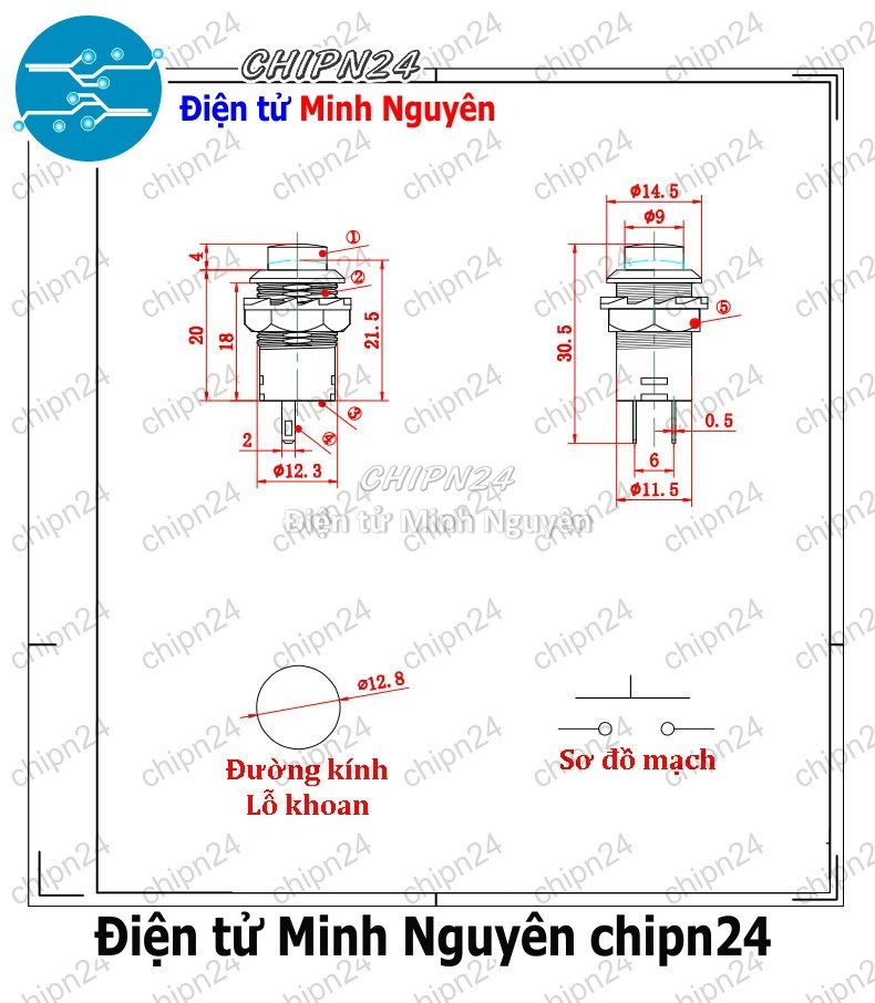 [2 cái] (F82) Nút nhấn Tự Giữ DS-428 (Đường kính 12MM 1.5A 250V Đỏ/Vàng/Xanh Lá/ Xanh Dương/Trắng/Đen) - [Chọn Loại] - HHH.00132