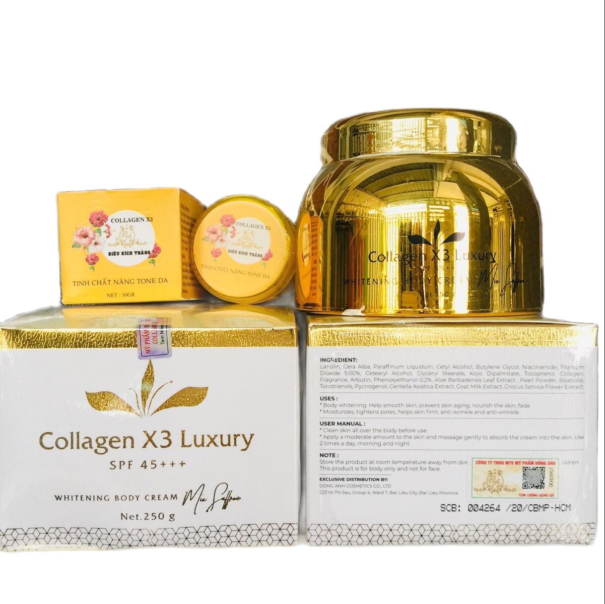 Combo Kem Body Collagen X3 Luxury Kích trắng Đông Anh