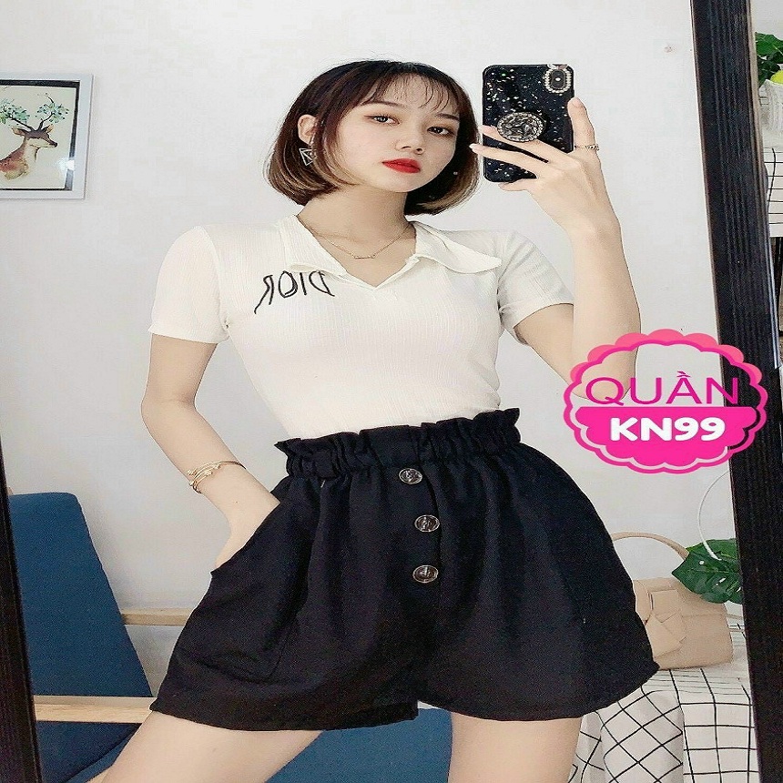 [mẫu mới 2023]Quần short kaki phối nút lưng cao tôn dáng freesize từ 38 đén 53kg