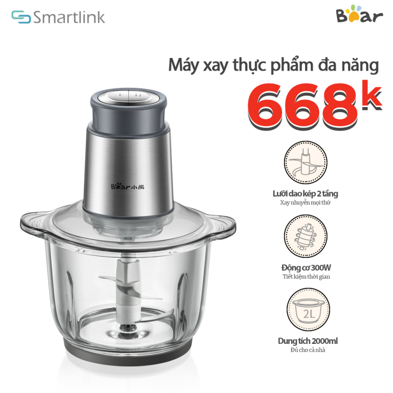 Máy Xay Bear, Xay Tỏi, Xay Thịt, Xay Thực Phẩm Đa Năng, Bảo Hành 18 Tháng QSJ-B03Y7