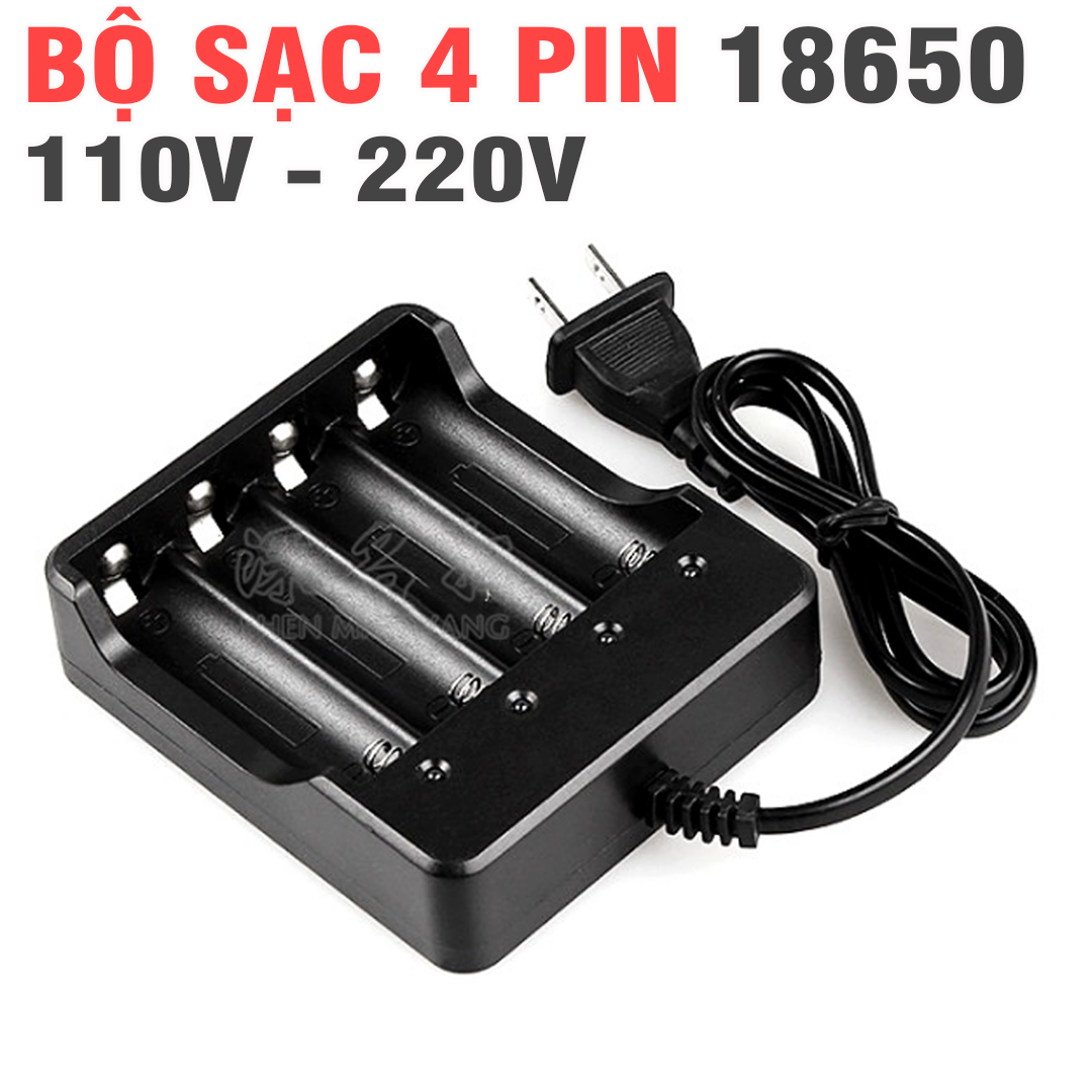 Bộ sạc 4 pin 18650 sử dụng nguồn 110v - 220v sạc tự ngắt và có đèn báo khi đầy