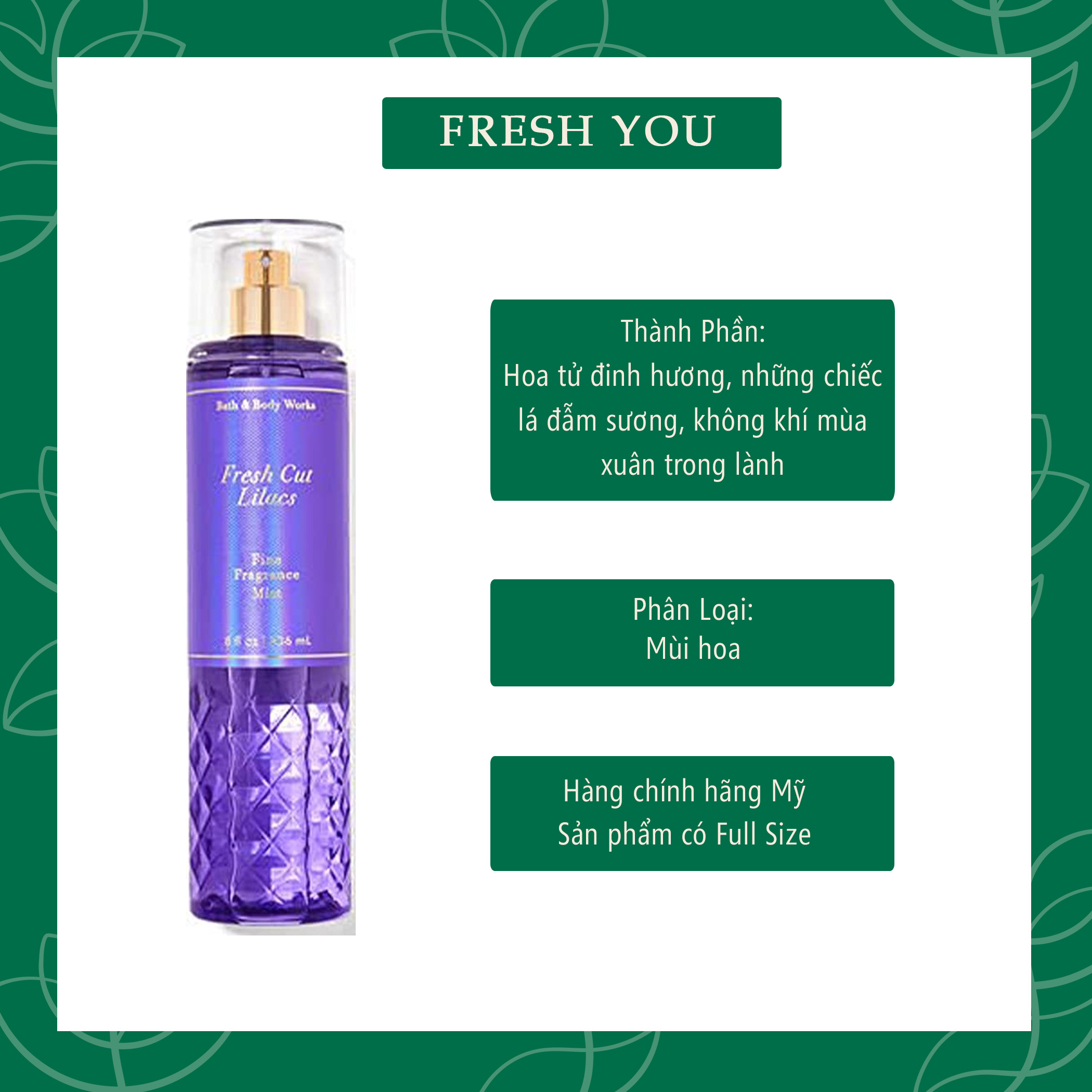 Fresh Cut Lilacs - 10ml & 30ml Xịt Thơm Toàn Thân Body Mist Bath & Body Works - Hoa