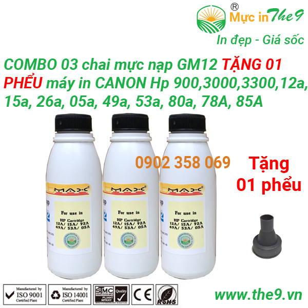 Hộp mực máy in canon 2900 , hộp mực 12a , fx9 có lỗ đổ mực và mực thải cho máy in 3000, 2900....mới 100%/ 3 chai mực nạp