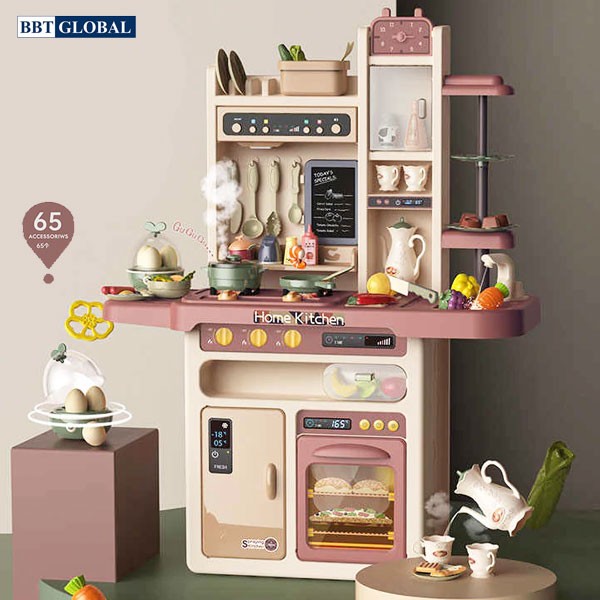 Đồ chơi nấu ăn cao cấp cỡ đại 93cm 65 chi tiết nhiều chức năng BBT Global 889-211/889-212 - TẶNG TẠP DỀ CÓ BAO TAY CHO BÉ